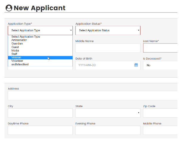 New Applicant Form UI